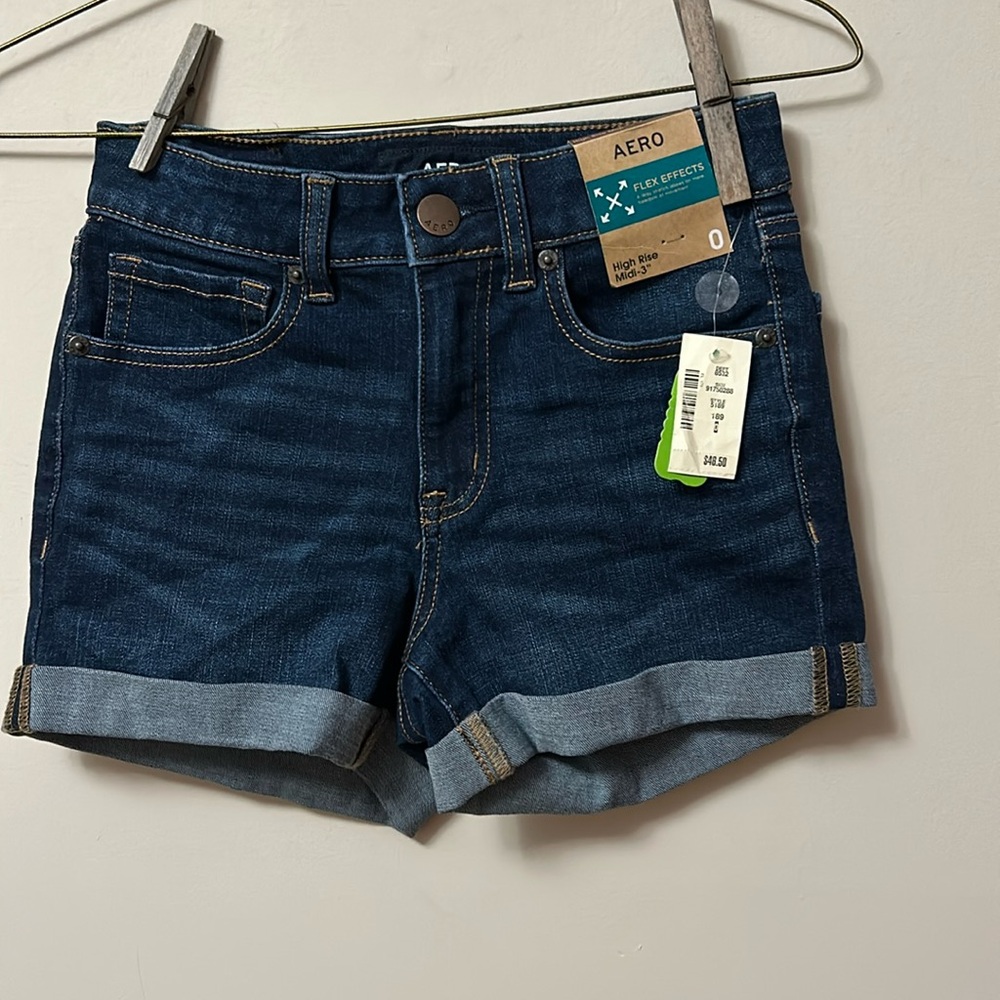 Areo flex effects high rise rolled cuff denim shorts size 0 new with tags